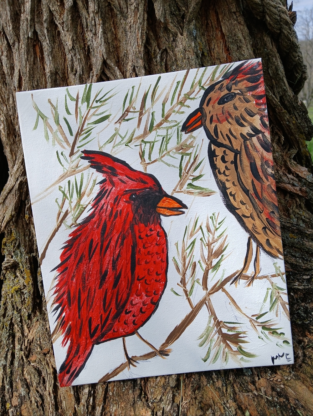 Cardinals In The Snow Painting Folk Art